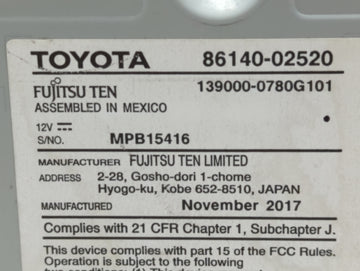 2017-2019 Toyota Corolla Am Fm Cd Player Radio Receiver