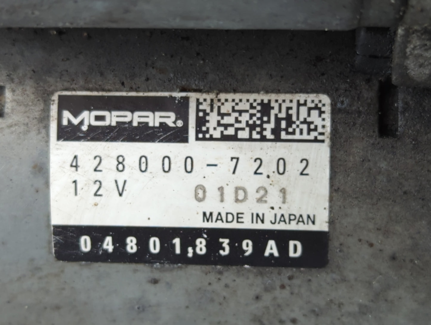 2020 Dodge Caravan Car Starter Motor Solenoid OEM P/N:428000-7202 04801839AD Fits OEM Used Auto Parts - Oemusedautoparts1.co