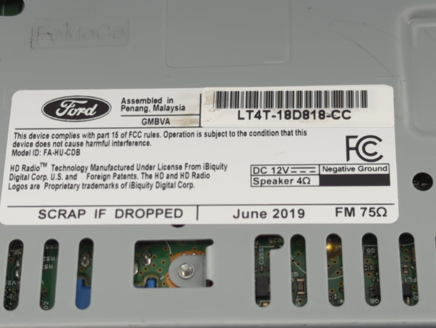2020 Ford Edge Radio AM FM Cd Player Receiver Replacement P/N:LT4T-18D818-CC FA-HU-CDB Fits OEM Used Auto Parts - Oemusedaut