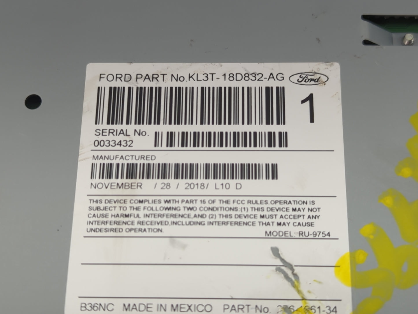 2019-2020 Ford F-150 Radio AM FM Cd Player Receiver Replacement P/N:KL3T-18D832-AG Fits Fits 2019 2020 OEM Used Auto Parts -