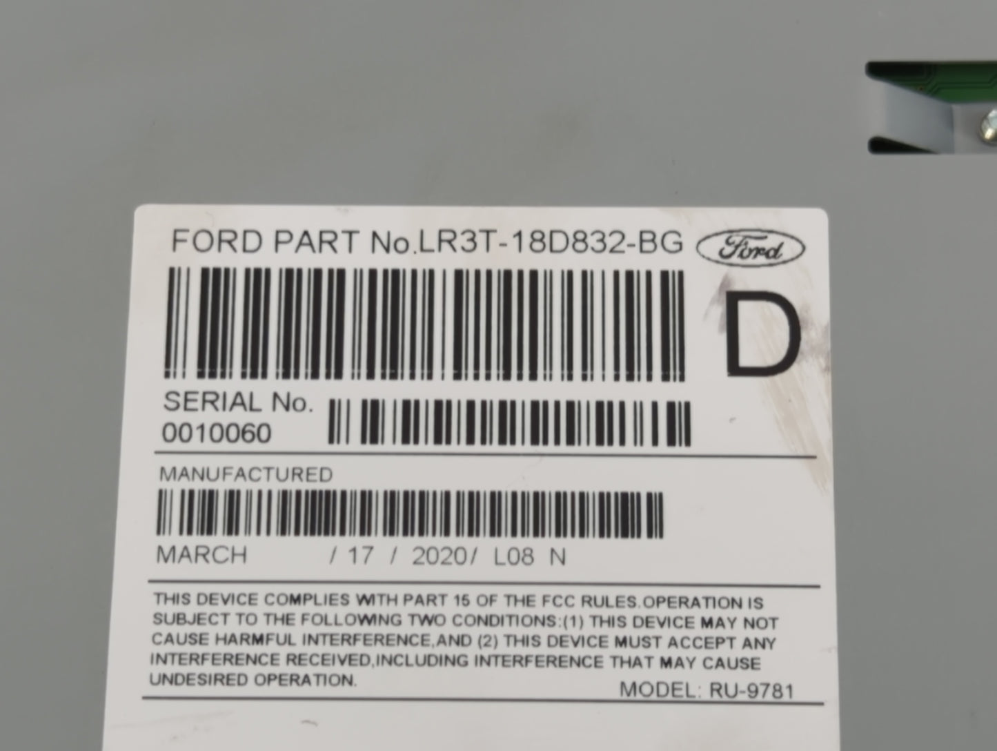 2019-2022 Ford Mustang Radio AM FM Cd Player Receiver Replacement P/N:LR3T-18D832-BG Fits Fits 2019 2020 2021 2022 OEM Used