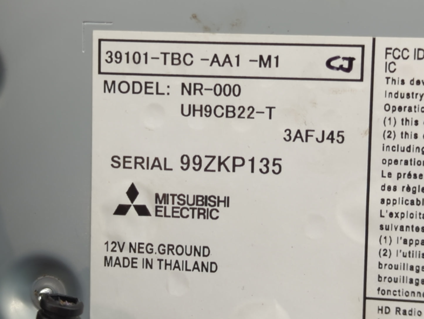 2019-2021 Honda Civic Radio AM FM Cd Player Receiver Replacement P/N:39101-TBC-AA1 UH9CB22-T, NR-000 Fits Fits 2019 2020 202