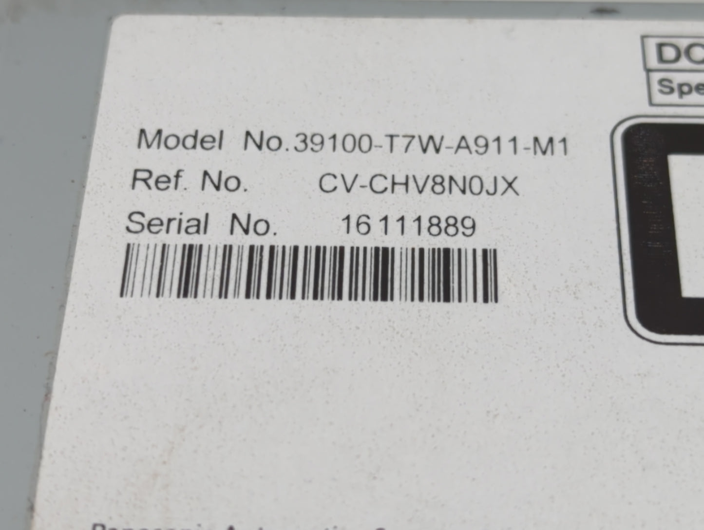 2019-2022 Honda Hr-V Radio AM FM Cd Player Receiver Replacement P/N:39100-T7W-A911-M1 Fits Fits 2019 2020 2021 2022 OEM Used