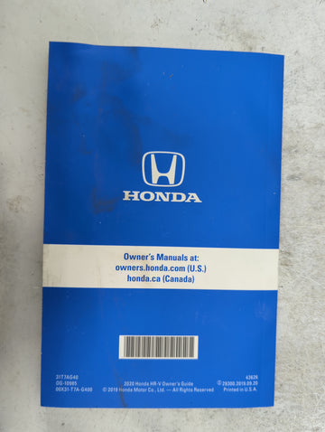 2020 Honda Hr-V Owners Manual Book Guide P/N:31T7AG40 OG-10985, 00X31-T7A-G400 OEM Used Auto Parts
