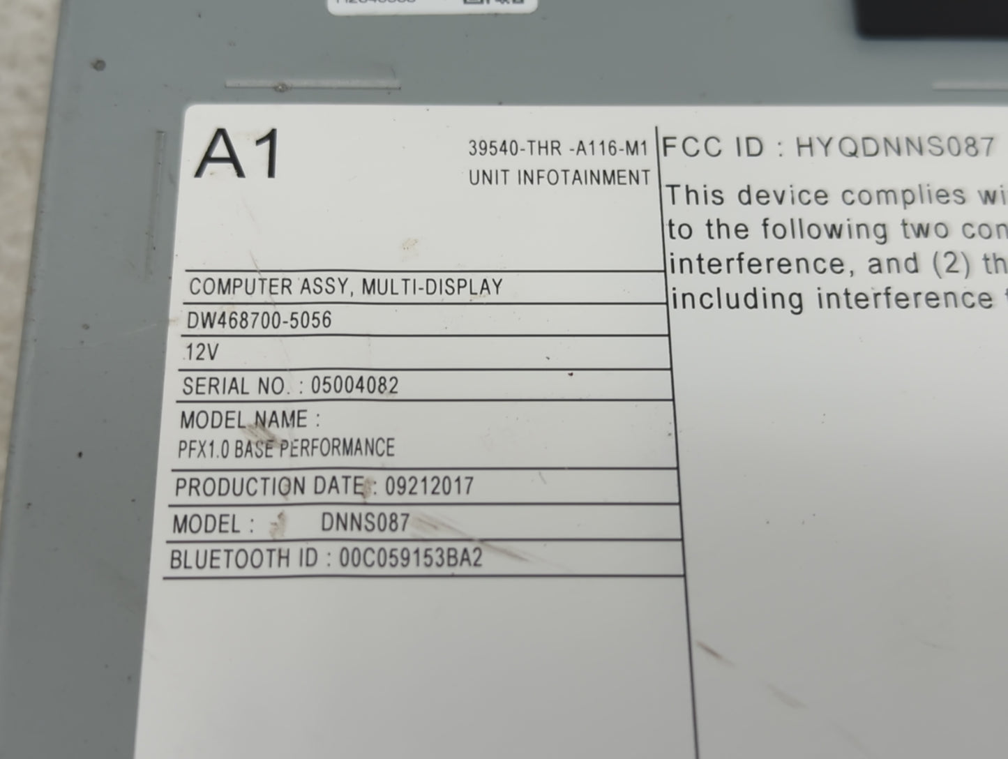 Honda Odyssey Information-gps-tv Control Module - Oemusedautoparts1.com