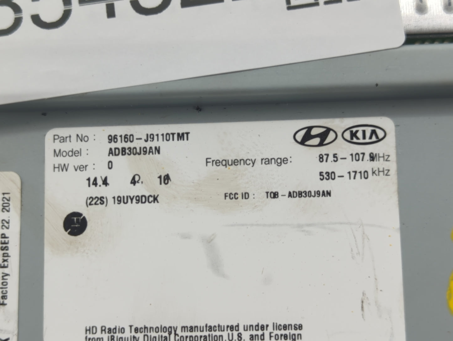 2018-2021 Hyundai Kona Radio AM FM Cd Player Receiver Replacement P/N:96160-J9110TMT Fits Fits 2018 2019 2020 2021 OEM Used