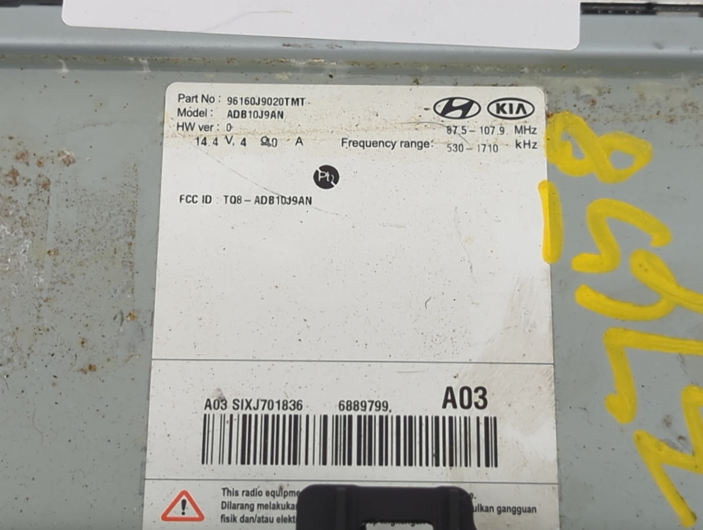 2018-2021 Hyundai Kona Radio AM FM Cd Player Receiver Replacement P/N:96160J9020TMT ADB10J9AN Fits Fits 2018 2019 2020 2021
