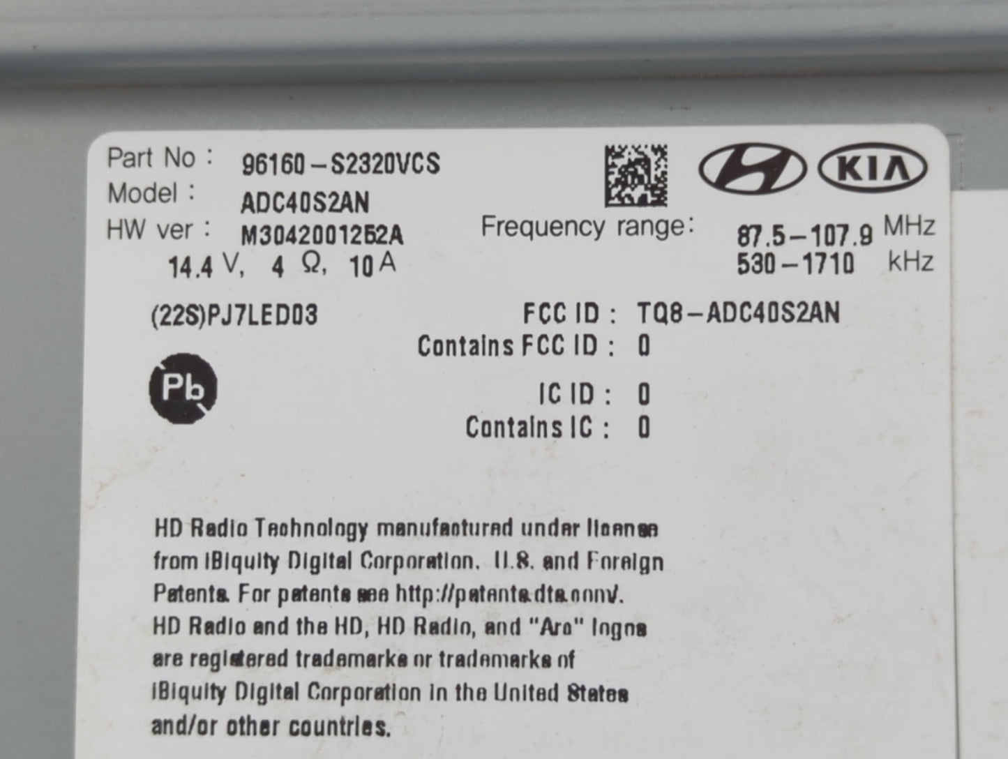2019-2020 Hyundai Santa Fe Radio AM FM Cd Player Receiver Replacement P/N:96160-S2320VCS Fits Fits 2019 2020 OEM Used Auto P