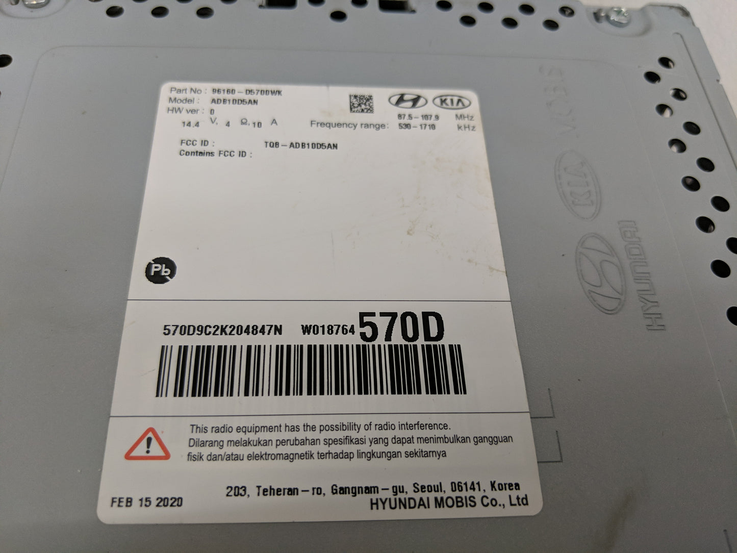 2019-2020 Kia Optima Radio AM FM Cd Player Receiver Replacement P/N:96160-D7500WK Fits Fits 2019 2020 OEM Used Auto Parts -
