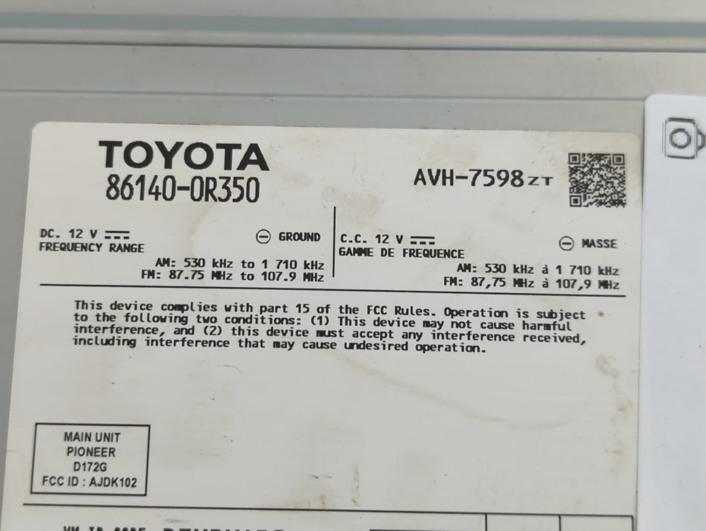 2020-2022 Toyota Rav4 Radio AM FM Cd Player Receiver Replacement P/N:86140-0R350 Fits Fits 2020 2021 2022 OEM Used Auto Part