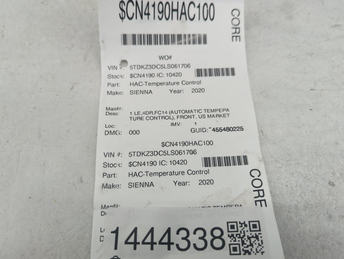 2018-2020 Toyota Sienna Climate Control Module Temperature AC/Heater Replacement Fits Fits 2018 2019 2020 OEM Used Auto Part