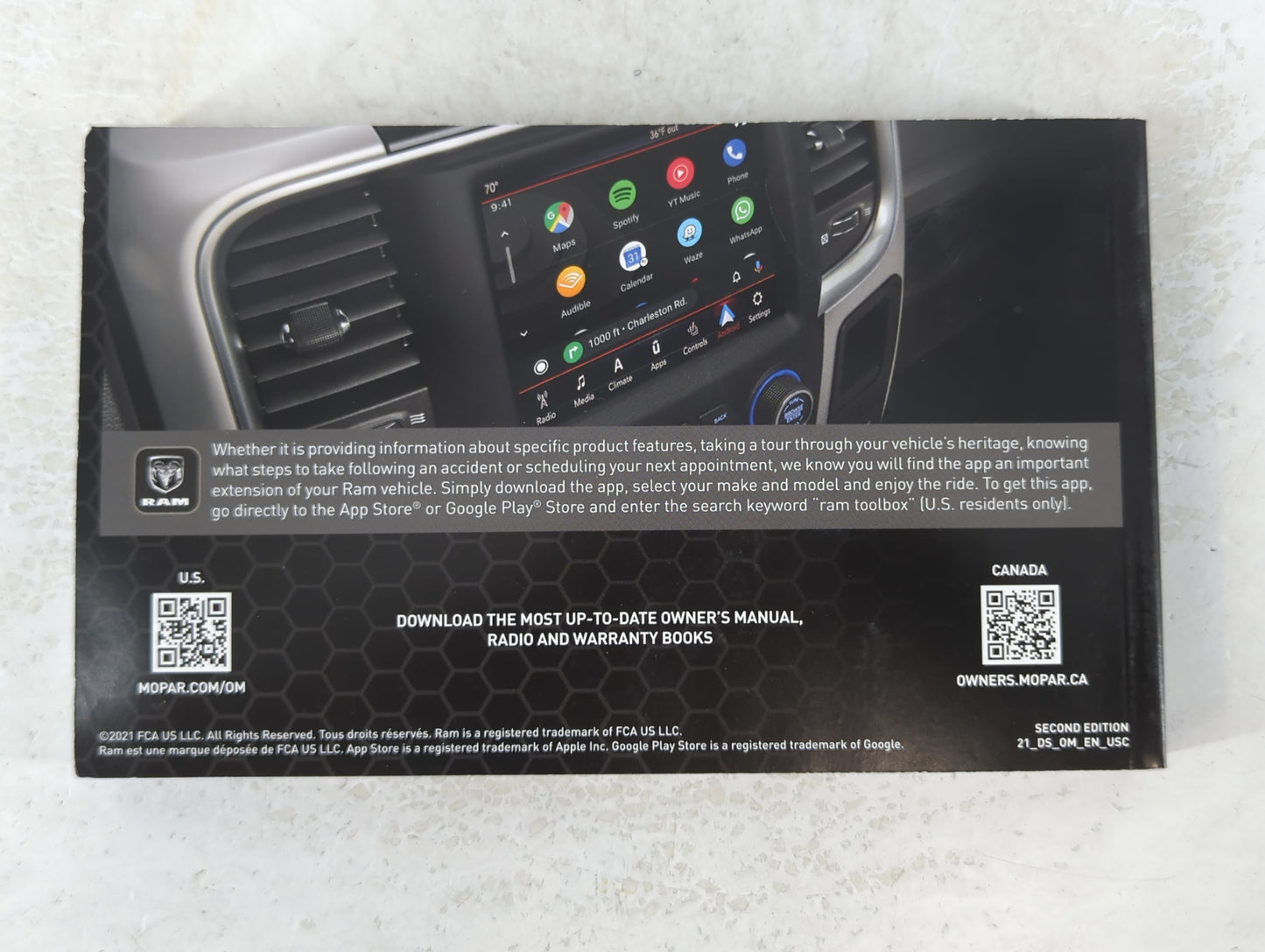 2021 Dodge Ram 1500 Owners Manual Book Guide OEM Used Auto Parts - Oemusedautoparts1.com