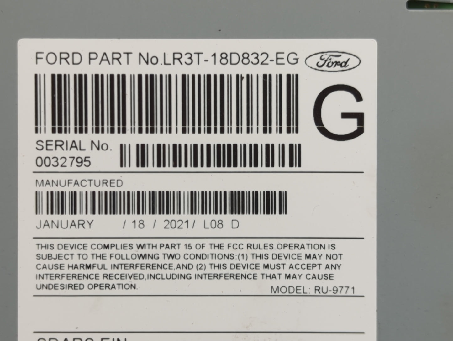 2021 Ford Mustang Radio AM FM Cd Player Receiver Replacement P/N:LR3T-18D832-EG RU-9771S-B, RU-9771 Fits OEM Used Auto Parts