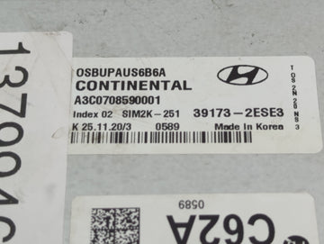 2020-2021 Hyundai Kona PCM Engine Control Computer ECU ECM PCU OEM P/N:39173-2ESE3 Fits Fits 2020 2021 OEM Used Auto Parts