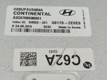 2020-2021 Hyundai Kona PCM Engine Control Computer ECU ECM PCU OEM P/N:39173-2ESE3 Fits Fits 2020 2021 OEM Used Auto Parts