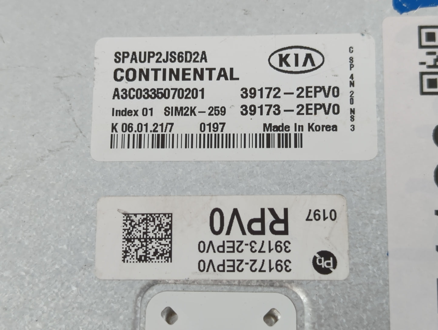 2021 Kia Seltos PCM Engine Control Computer ECU ECM PCU OEM P/N:39172-2EPV0 Fits OEM Used Auto Parts - Oemusedautoparts1.com