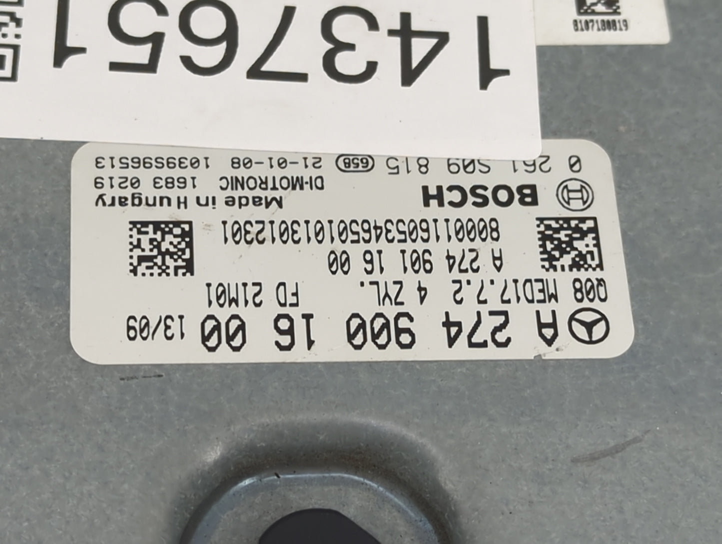 2021 Mercedes Sprinter 2500 PCM Engine Control Computer ECU ECM PCU OEM P/N:A 274 900 16 00 0 261 S09 815 Fits OEM Used Auto