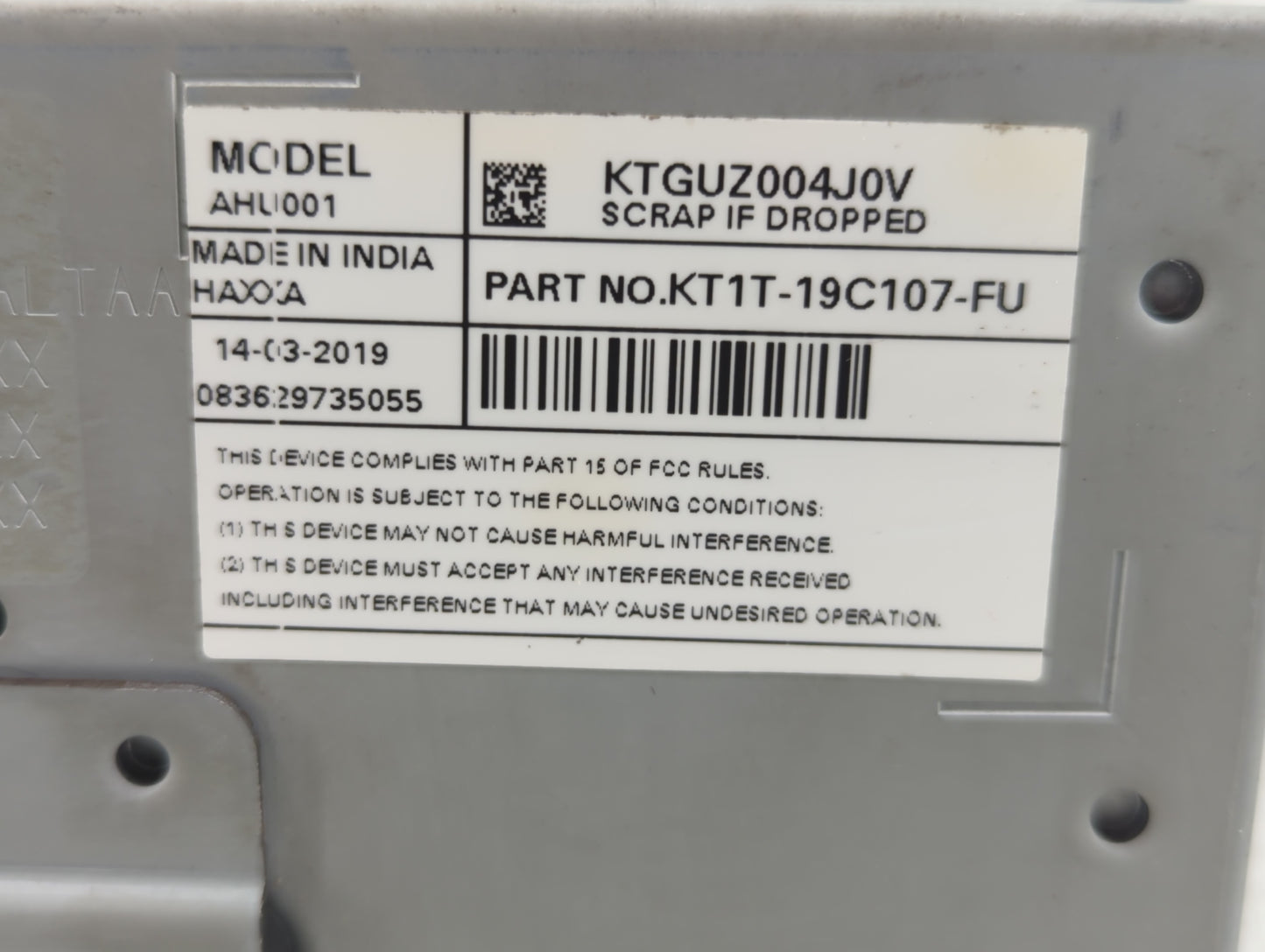 2020-2022 Chevrolet Spark Radio AM FM Cd Player Receiver Replacement P/N:KT1T-19C107-FU Fits Fits 2020 2021 2022 OEM Used Au