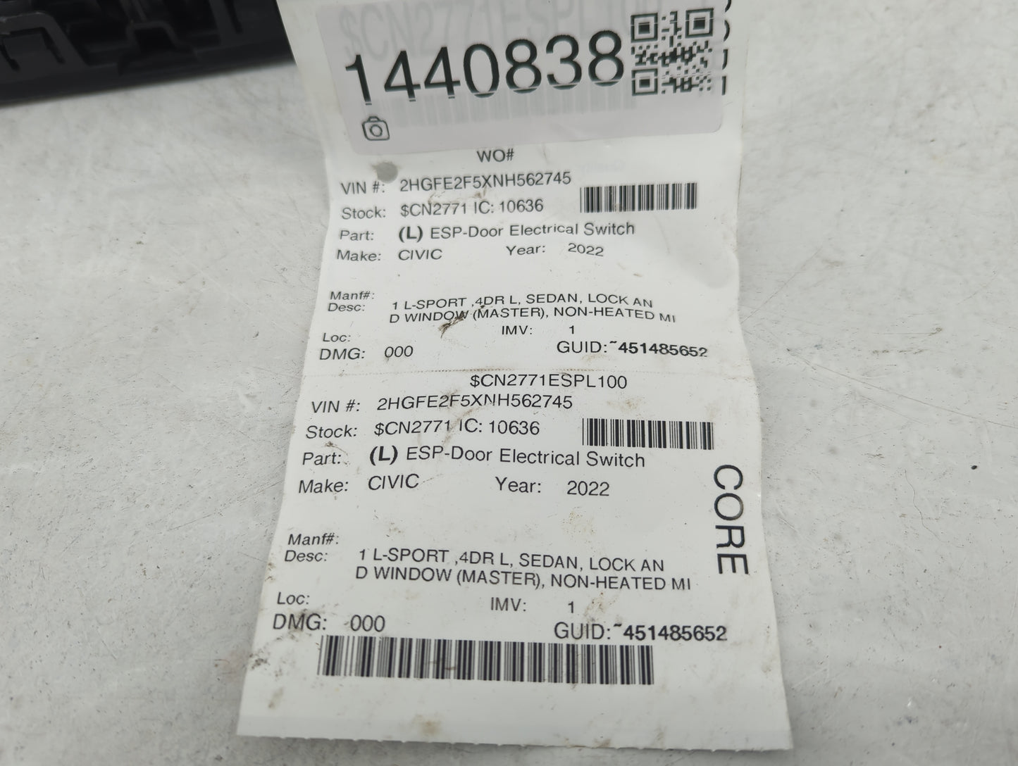2022 Honda Civic Master Power Window Switch Replacement Driver Side Left Fits OEM Used Auto Parts - Oemusedautoparts1.com