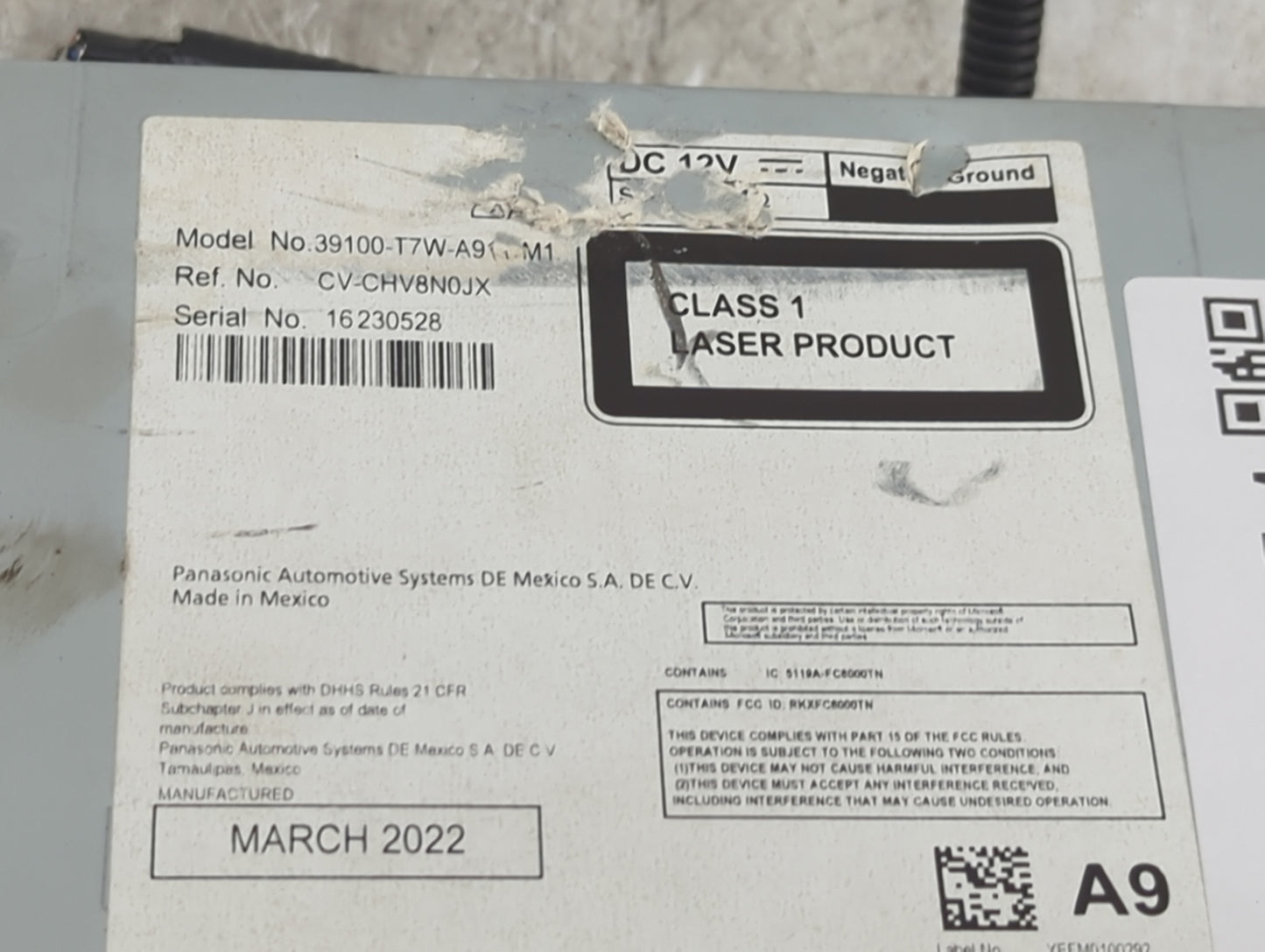 2019-2022 Honda Hr-V Radio AM FM Cd Player Receiver Replacement P/N:39100-T7W-A9 CV-CHV8N0JX Fits Fits 2019 2020 2021 2022 O