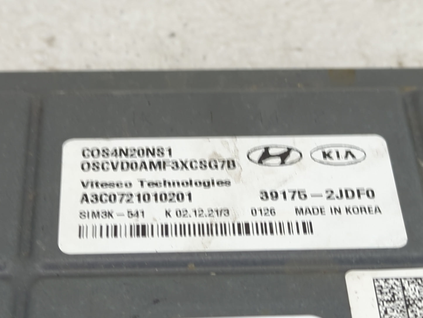 2022 Hyundai Kona PCM Engine Control Computer ECU ECM PCU OEM P/N:39175-2JDF0 COS4N20NS1, OSCVD0AMF3XCSG7B, A3C0721010201 Fi