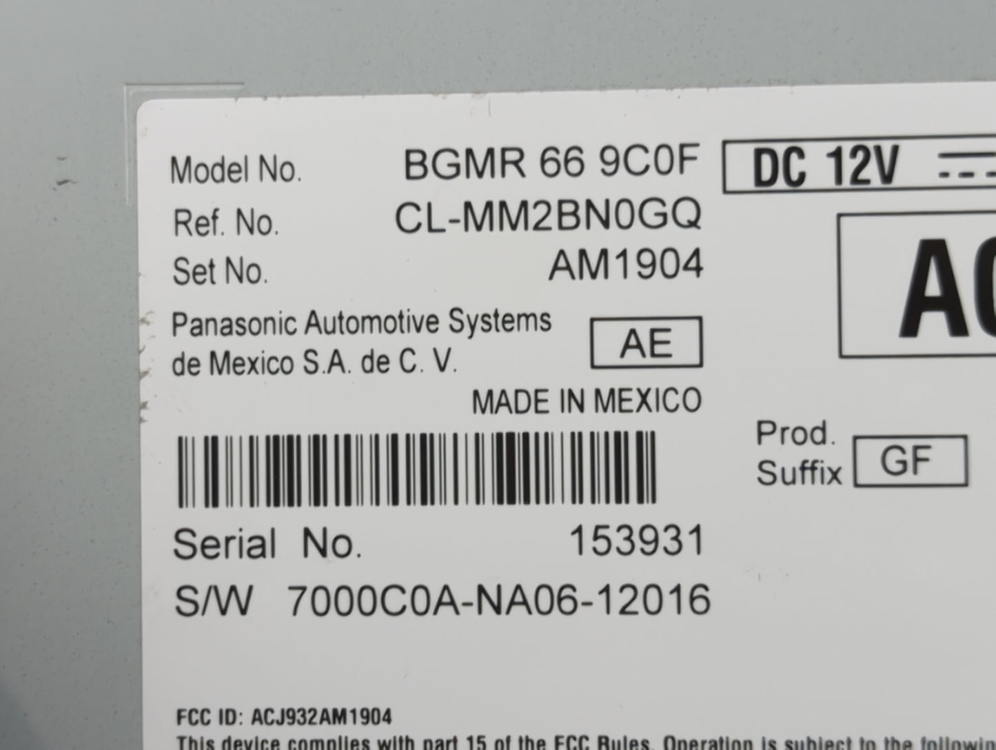 2022 Mazda Mazda3 Radio AM FM Cd Player Receiver Replacement P/N:BGMR669C0F CL-MM2BN0GQ, AM1904, ACJ932AM1904 Fits Fits 2021