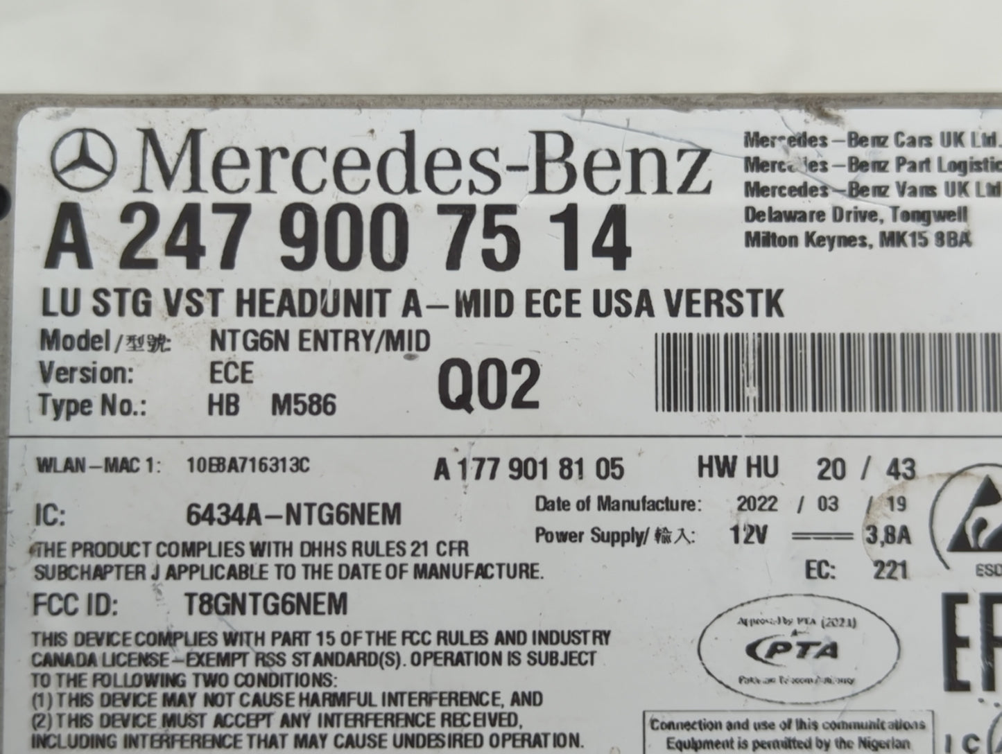 2022 Mercedes-Benz Sprinter 2500 Radio AM FM Cd Player Receiver Replacement P/N:A2479007514 A1779018105, T8GNTG6NEM Fits OEM