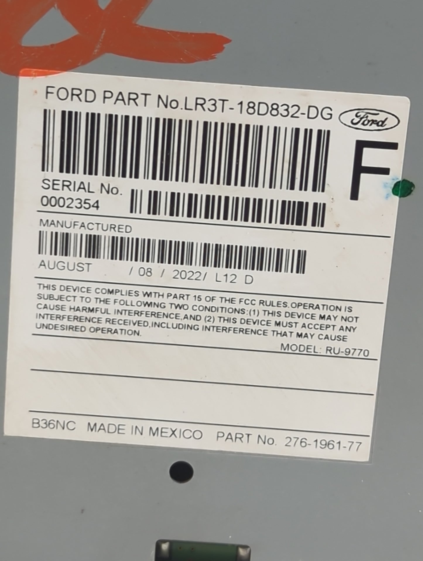 2017-2022 Ford Mustang Radio AM FM Cd Player Receiver Replacement P/N:LR3T-18D832-DG RU-9770S-C Fits OEM Used Auto Parts - O