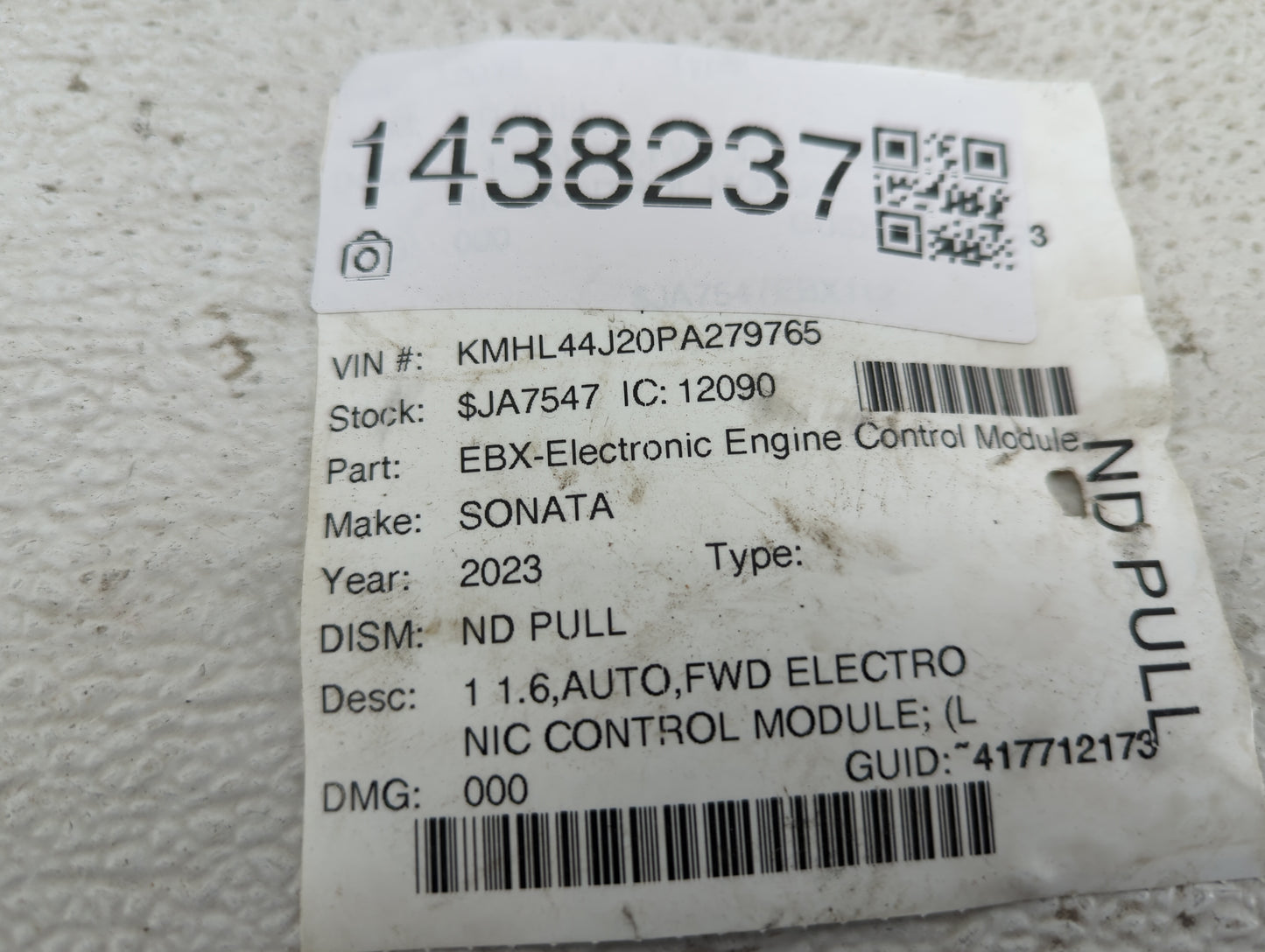 2023 Hyundai Sonata PCM Engine Control Computer ECU ECM PCU OEM P/N:39106-2M033, 39116-2M033, 9001300826KC, TDNA3NU06F02NE03