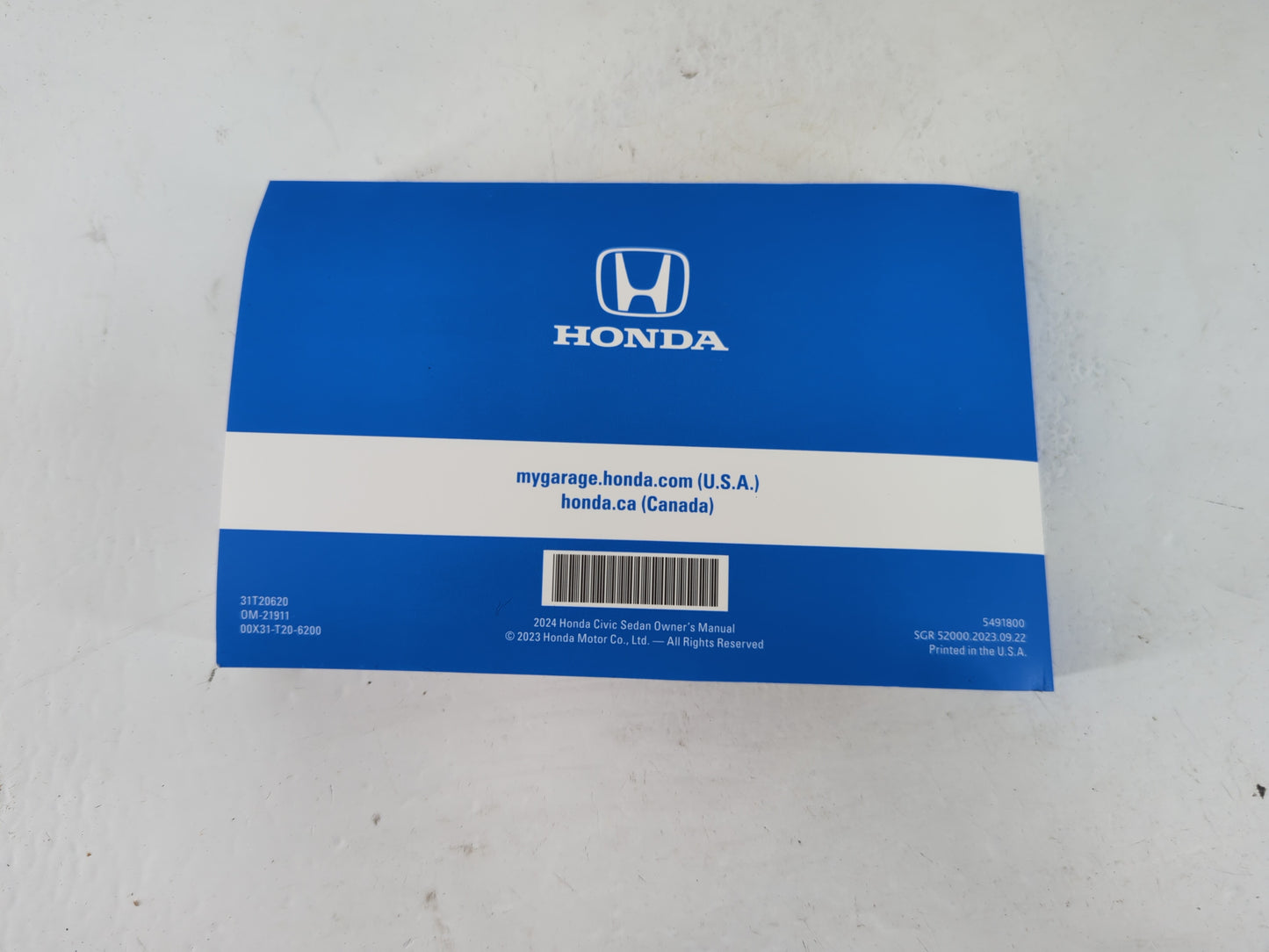 2024 Honda Civic Owners Manual Book Guide P/N:00X31-T20-6200 OEM Used Auto Parts - Oemusedautoparts1.com
