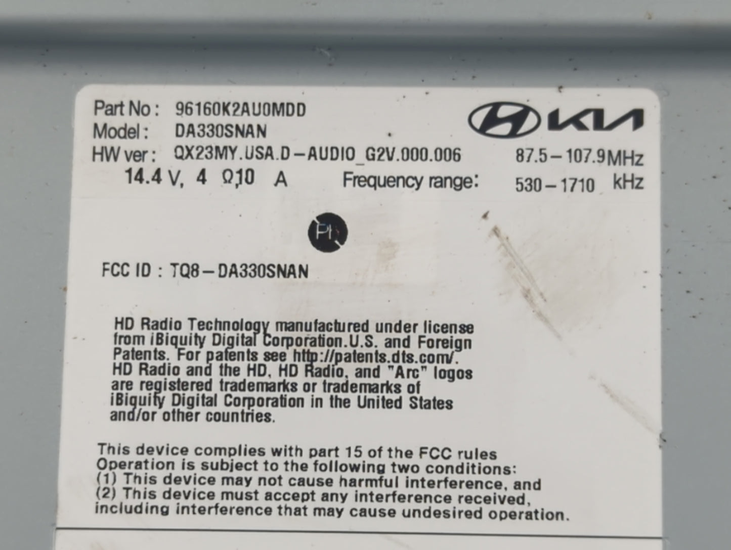 2024 Hyundai Venue Radio AM FM Cd Player Receiver Replacement P/N:96160K2AU0MDD Fits OEM Used Auto Parts - Oemusedautoparts1