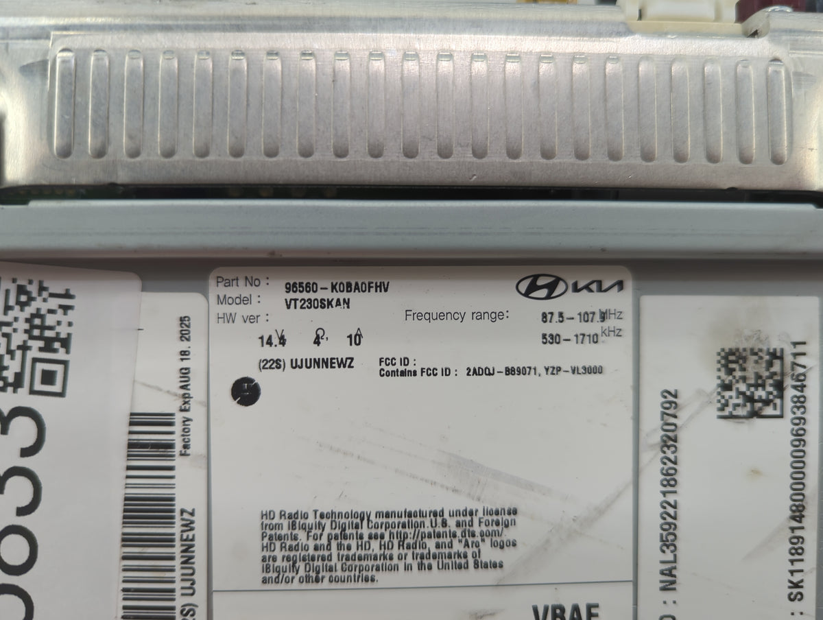 2024 Kia Soul Radio AM FM Cd Player Receiver Replacement P/N:96560-K0BA0FHV VT230SKAN, 2ADQJ-B89071, YZP-VL3000 Fits OEM Use