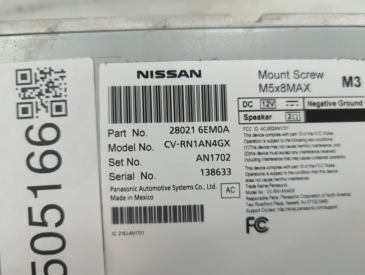 2024 Nissan Versa Radio AM FM Cd Player Receiver Replacement P/N:28021 6EM0A CV-RN1AN4GX, ACJ932AN1701, 216J-AN1701 Fits OEM