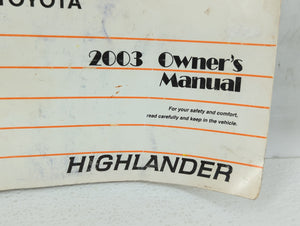 2003 Toyota Highlander Owners Manual Book Guide OEM Used Auto Parts