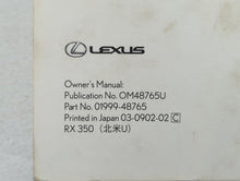2010 Lexus Rx350 Owners Manual Book Guide OEM Used Auto Parts