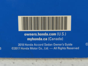 2018 Honda Accord Owners Manual Book Guide P/N:00X31-TVA-G020 OEM Used Auto Parts