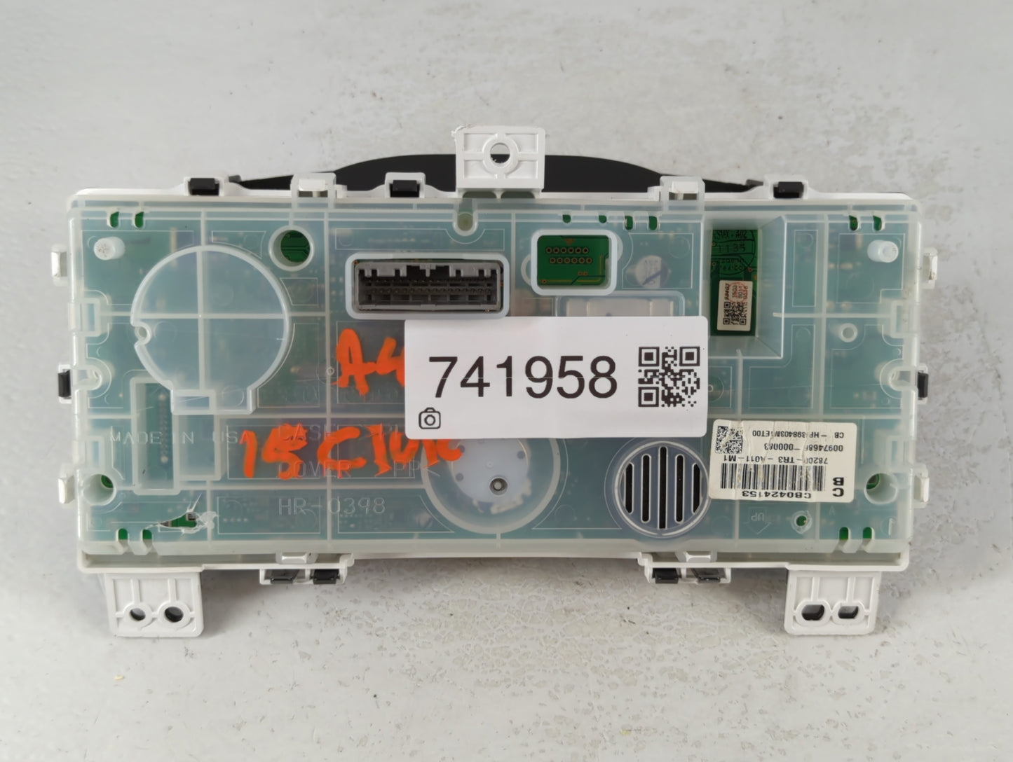 2012-2015 Honda Civic Instrument Cluster Speedometer Gauges P/N:CB0424153 78200-TR3-A011-M1 Fits Fits 2012 2013 2014 2015 OEM Used Auto Parts - Oemusedautoparts1.com