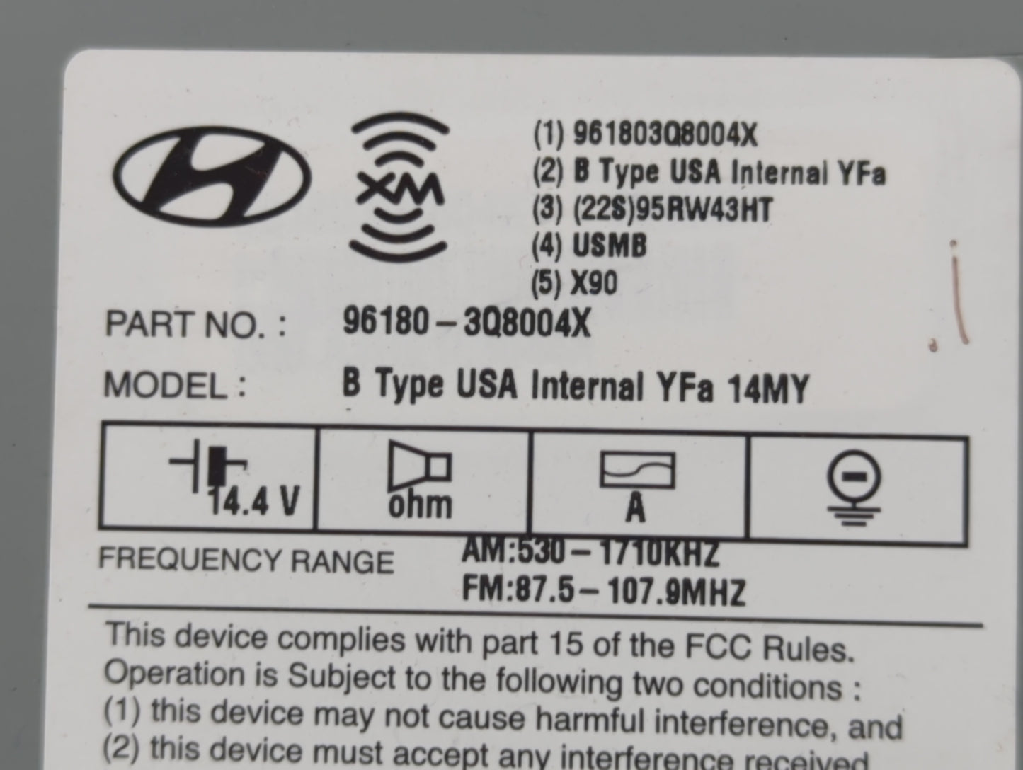 2014-2015 Hyundai Sonata Radio AM FM Cd Player Receiver Replacement P/N:96180-3Q8004X Fits Fits 2014 2015 OEM Used Auto Parts - Oemusedautoparts1.com