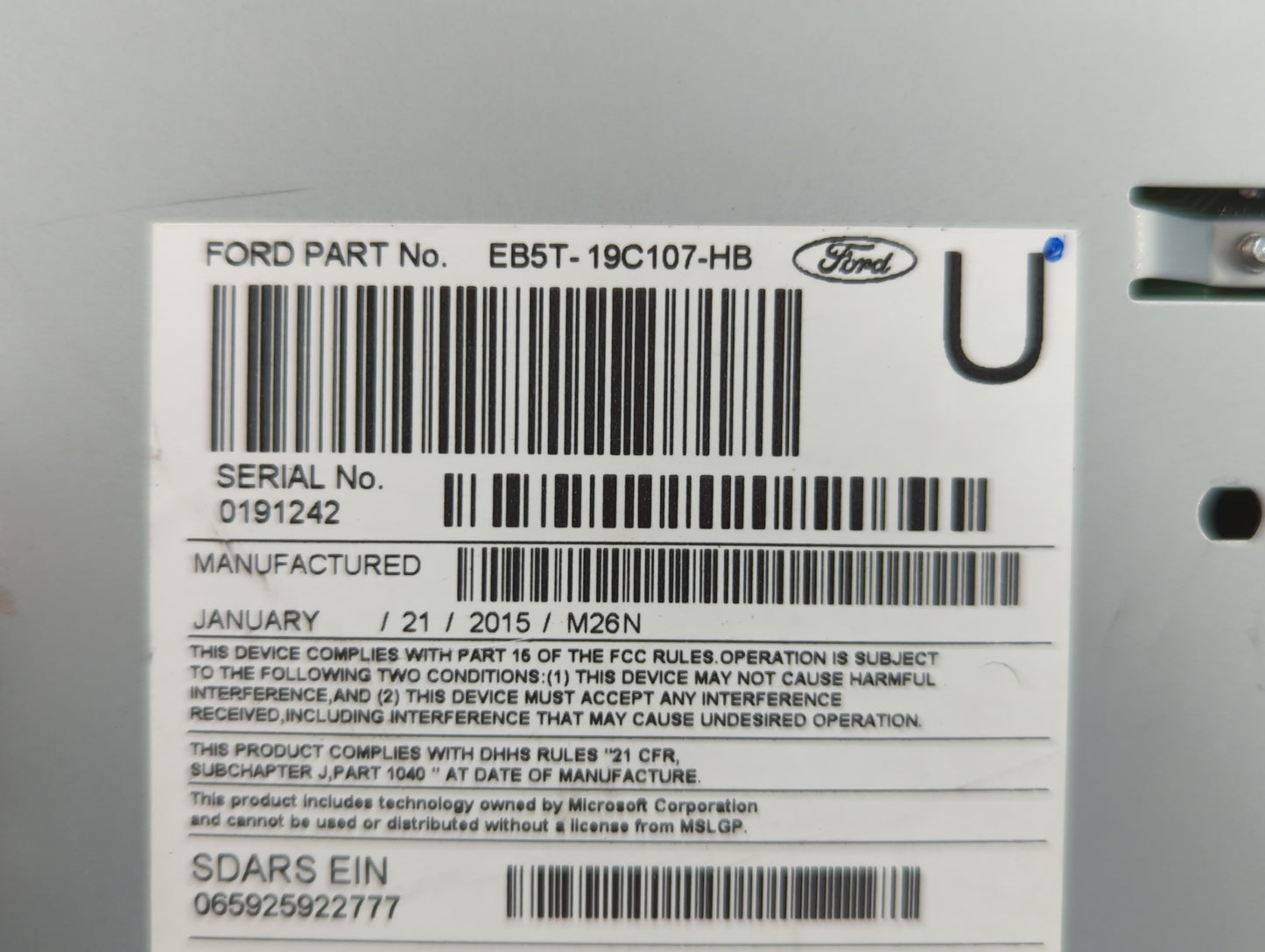 2015 Ford Explorer Radio AM FM Cd Player Receiver Replacement P/N:EB5T-19C107-HB Fits OEM Used Auto Parts - Oemusedautoparts1.com