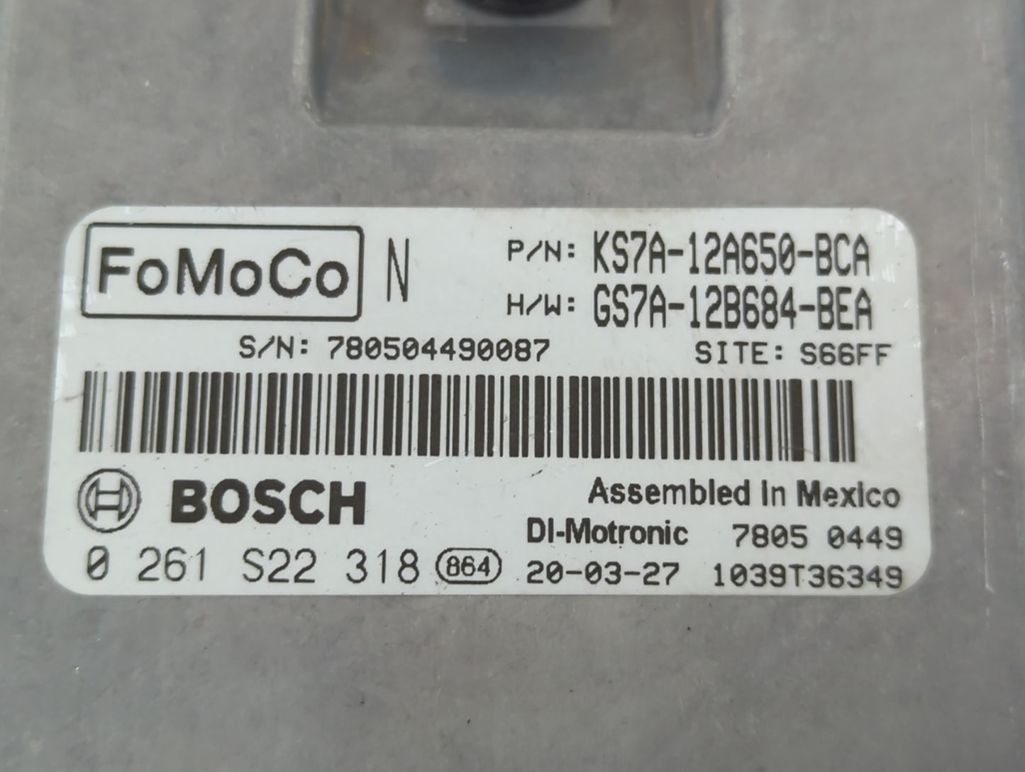 2020 Ford Fusion PCM Engine Control Computer ECU ECM PCU OEM P/N:0 261 S22 318 GS7A-12B684-BEA, KS7A-12A650-BCA Fits OEM Used Auto Parts - Oemusedautoparts1.com