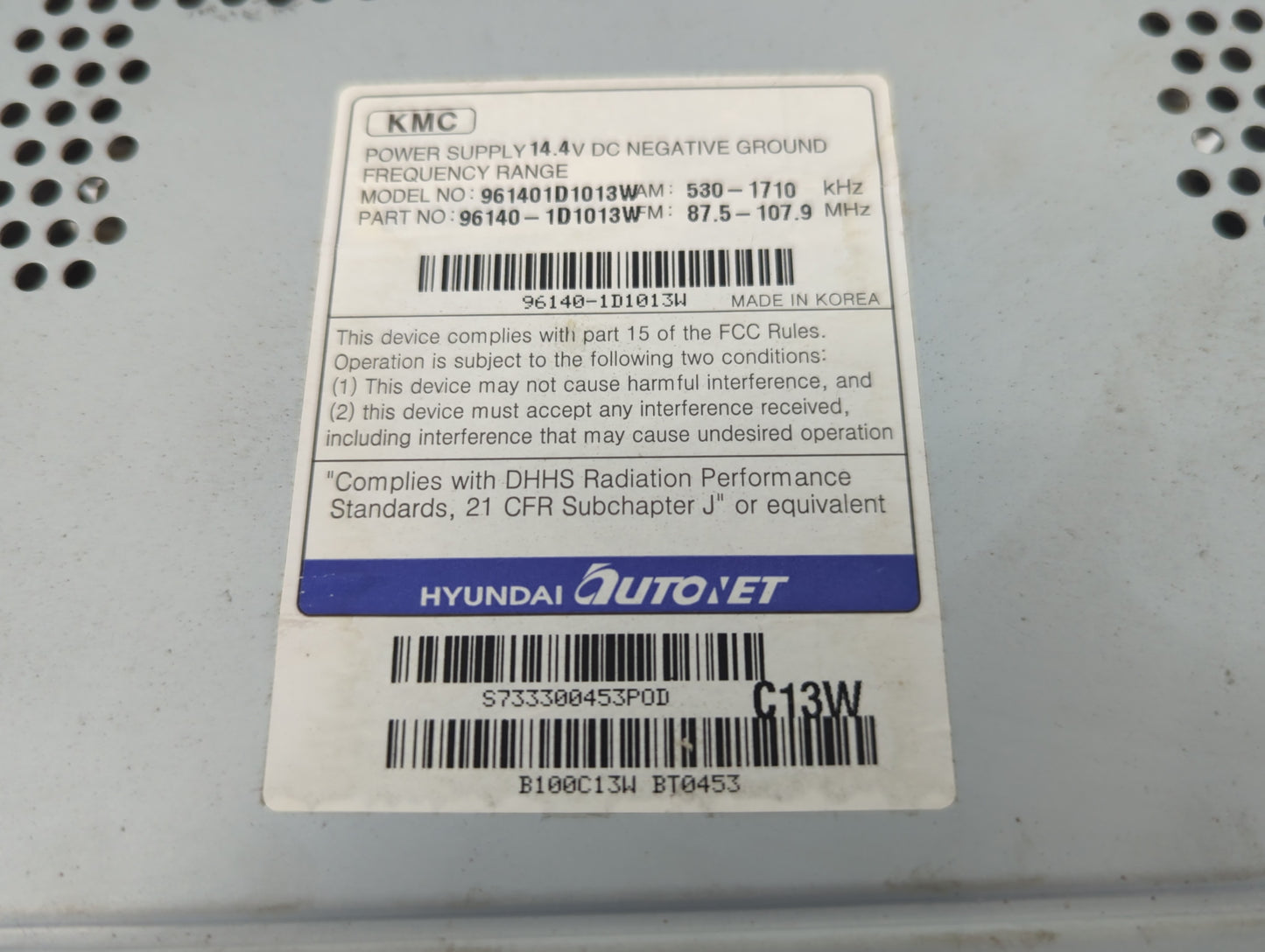 2007-2008 Kia Rondo Radio AM FM Cd Player Receiver Replacement P/N:96140-1D1013 Fits Fits 2007 2008 OEM Used Auto Parts - Oemusedautoparts1.com