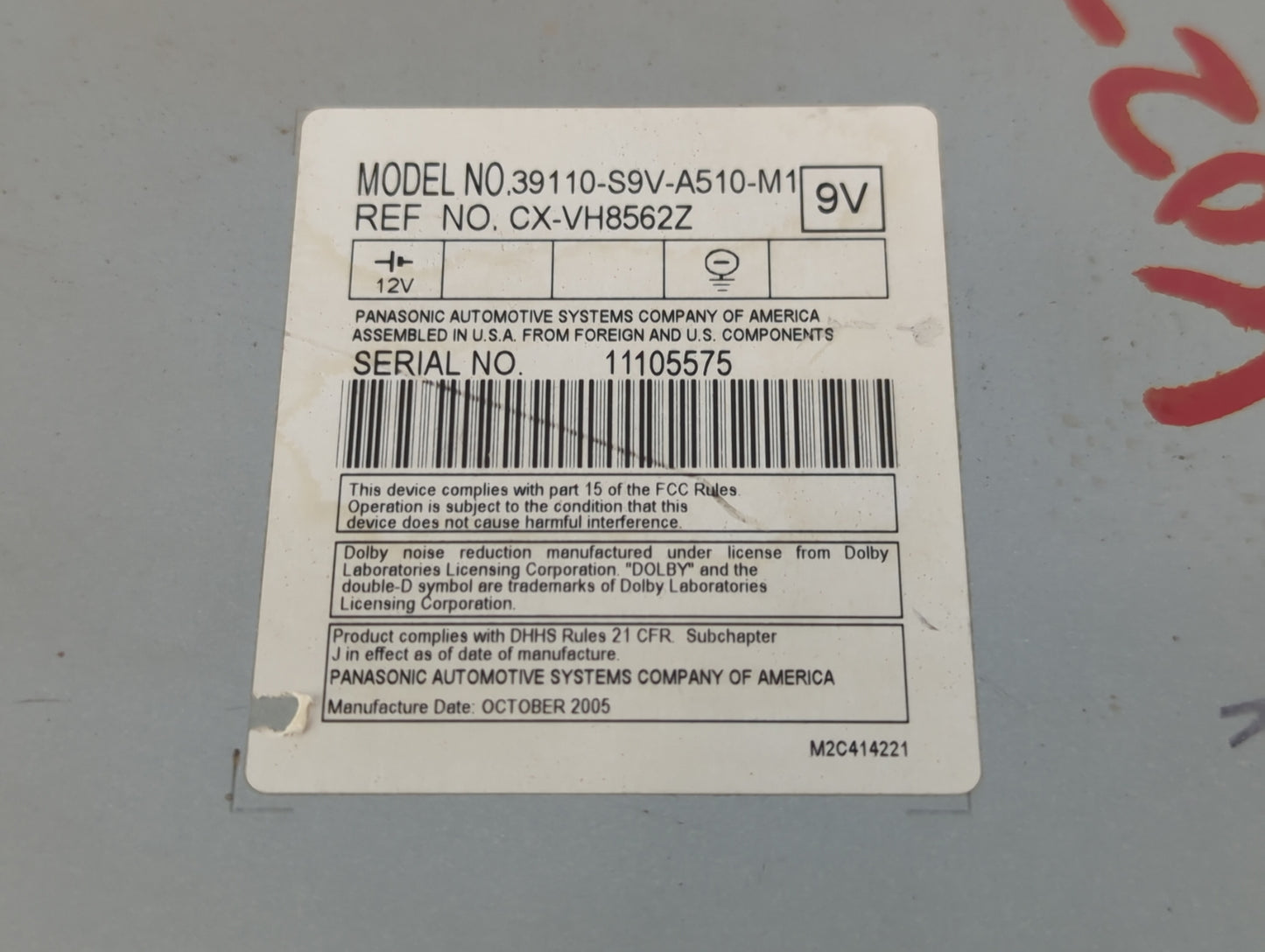 2003-2008 Honda Pilot Radio AM FM Cd Player Receiver Replacement P/N:39100-S9V-A700 39100-S5A-A91M1 Fits OEM Used Auto Parts - Oemusedautoparts1.com