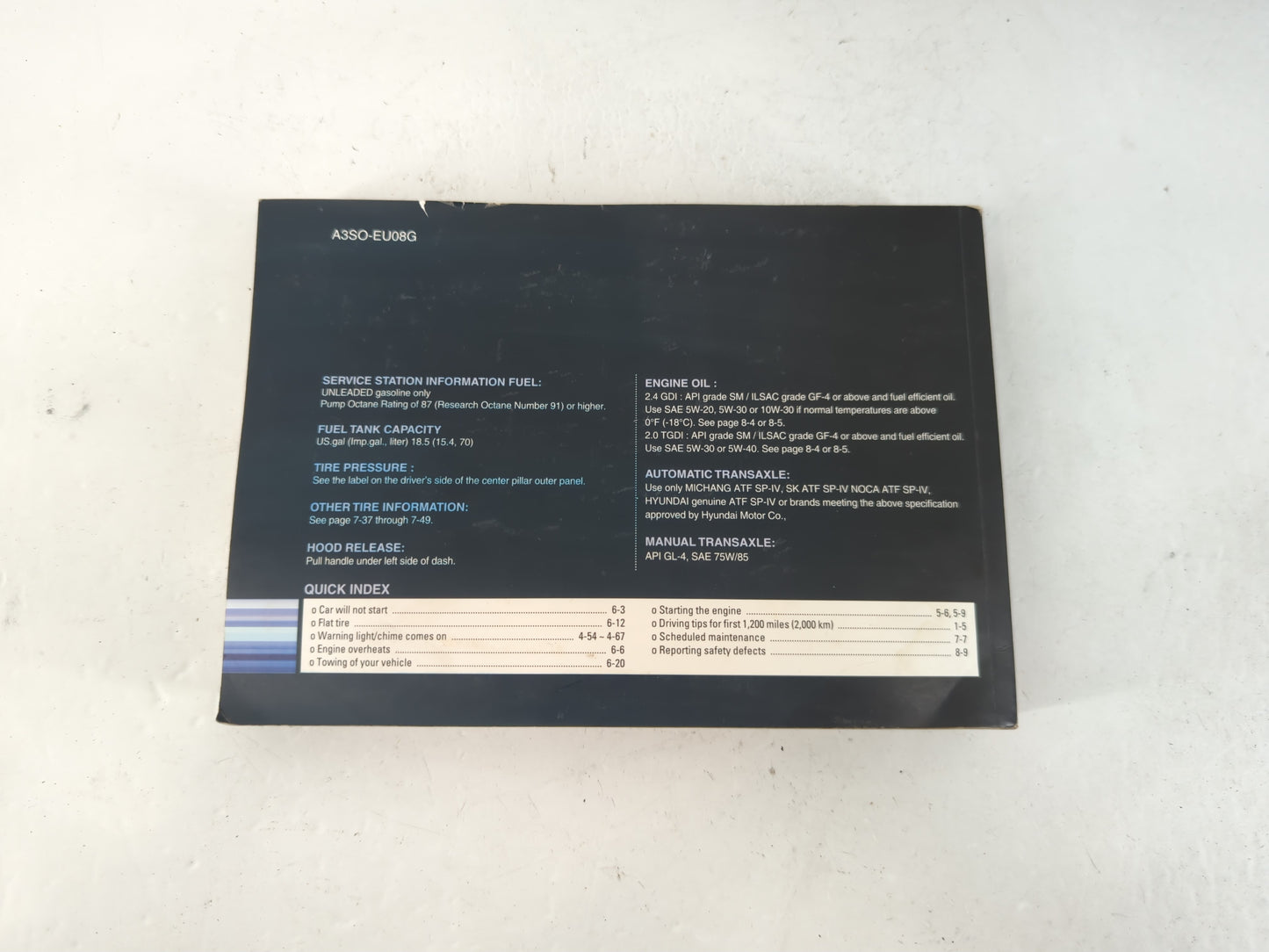 2011 Hyundai Sonata Owners Manual Book Guide P/N:A3SO-EU08G OEM Used Auto Parts - Oemusedautoparts1.com