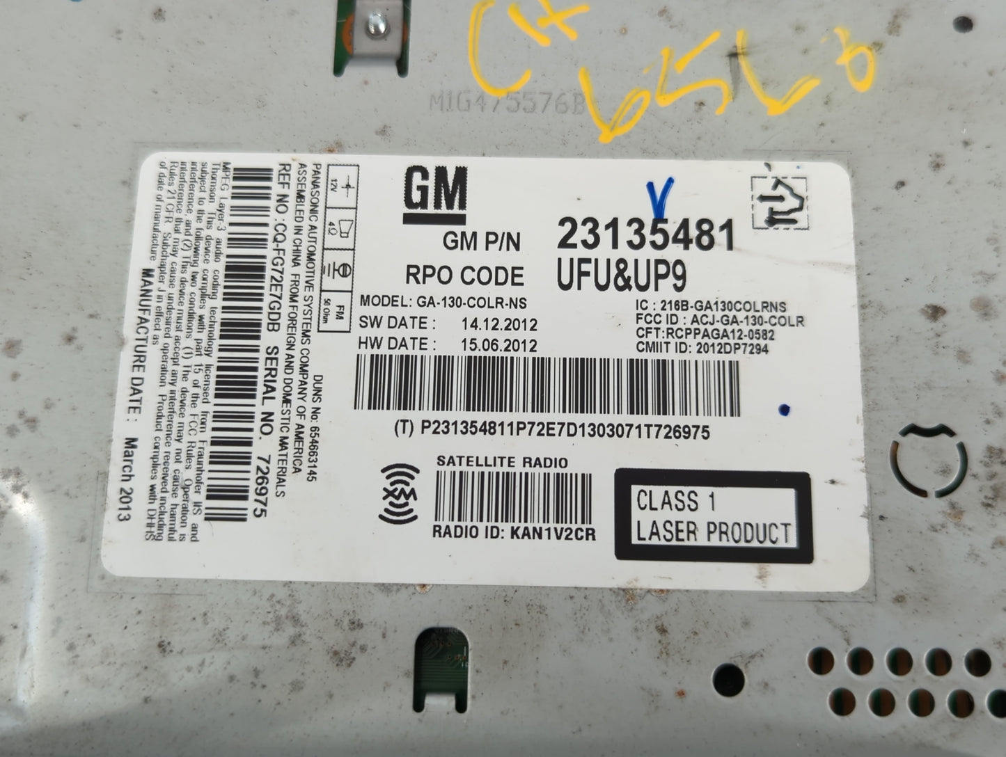 2013 Buick Regal Radio AM FM Cd Player Receiver Replacement P/N:23135481 Fits OEM Used Auto Parts - Oemusedautoparts1.com