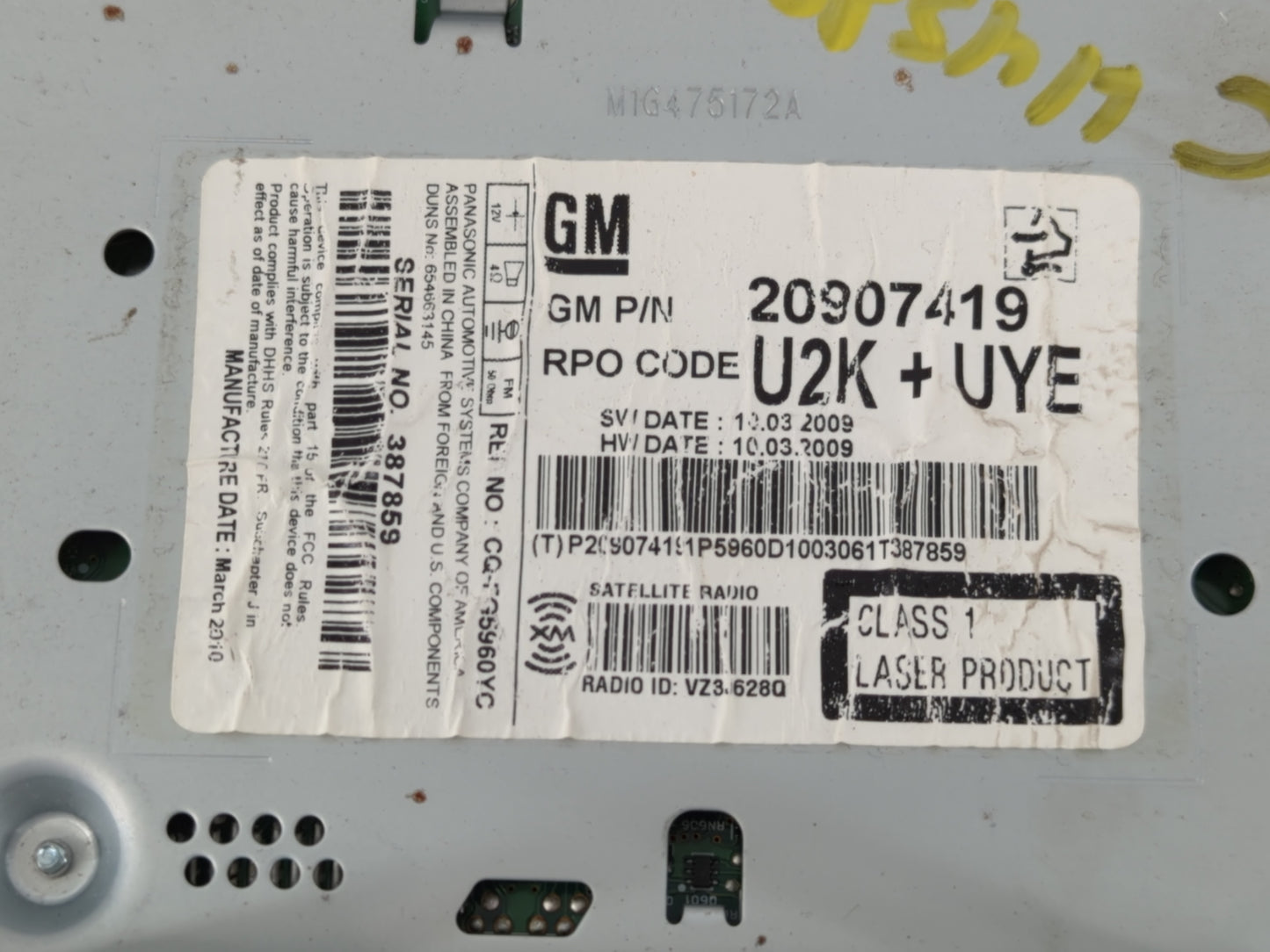 2010 Gmc Terrain Radio AM FM Cd Player Receiver Replacement P/N:20907419 Fits Fits 2011 OEM Used Auto Parts - Oemusedautoparts1.com