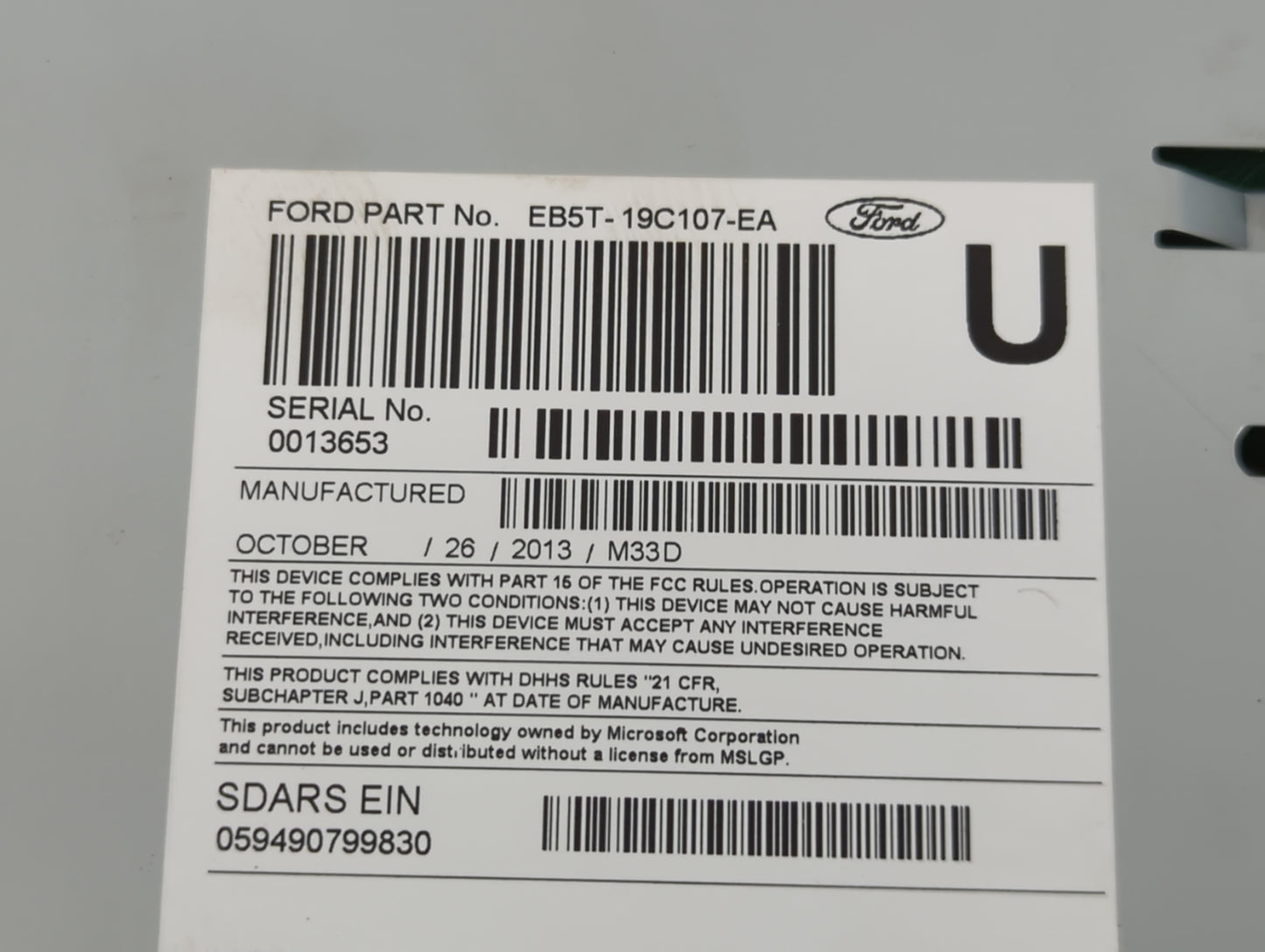2014 Ford Explorer Radio AM FM Cd Player Receiver Replacement P/N:EB5T-19C107-EA Fits OEM Used Auto Parts - Oemusedautoparts1.com