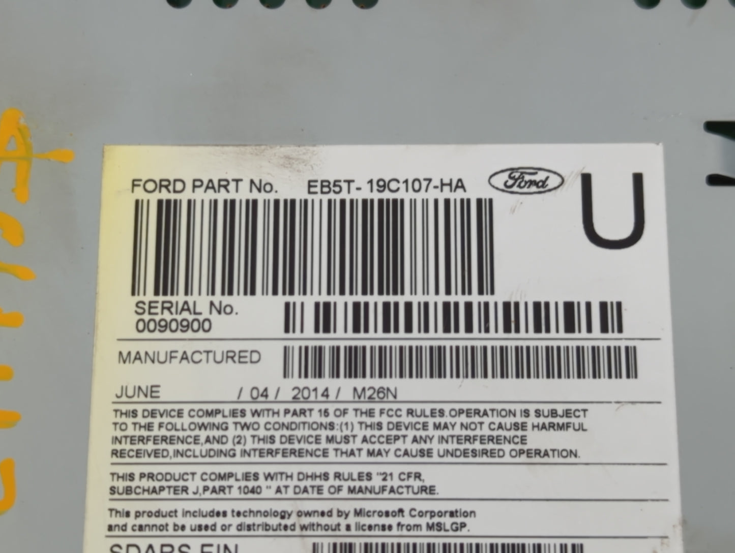 2014-2015 Ford Explorer Radio AM FM Cd Player Receiver Replacement P/N:EB5T-19C107-HA Fits Fits 2014 2015 OEM Used Auto Parts - Oemusedautoparts1.com