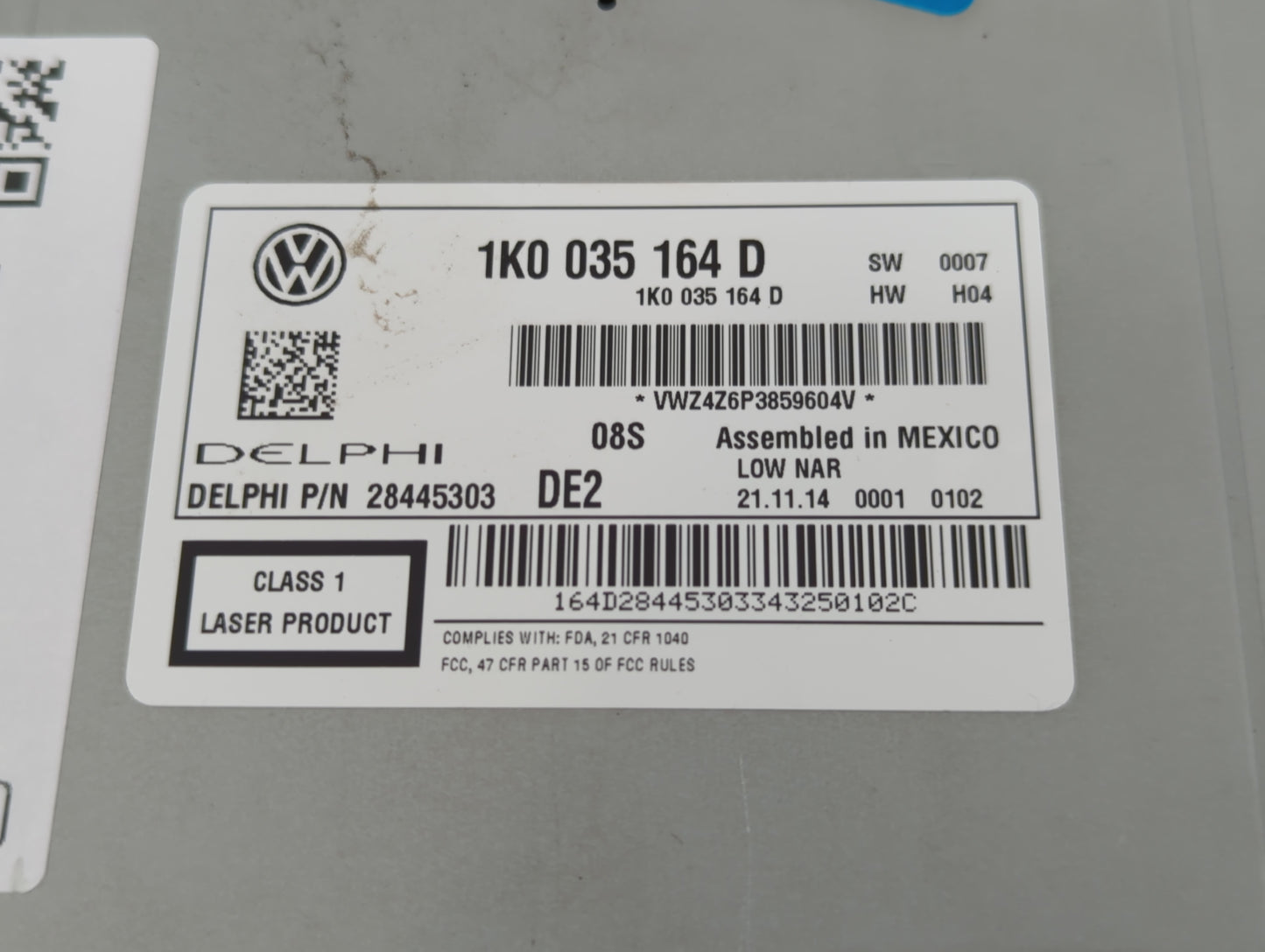 2012-2015 Volkswagen Passat Radio AM FM Cd Player Receiver Replacement P/N:1K0 035 164 D Fits Fits 2011 2012 2013 2014 2015 2016 OEM Used Auto Parts - Oemusedautoparts1.com