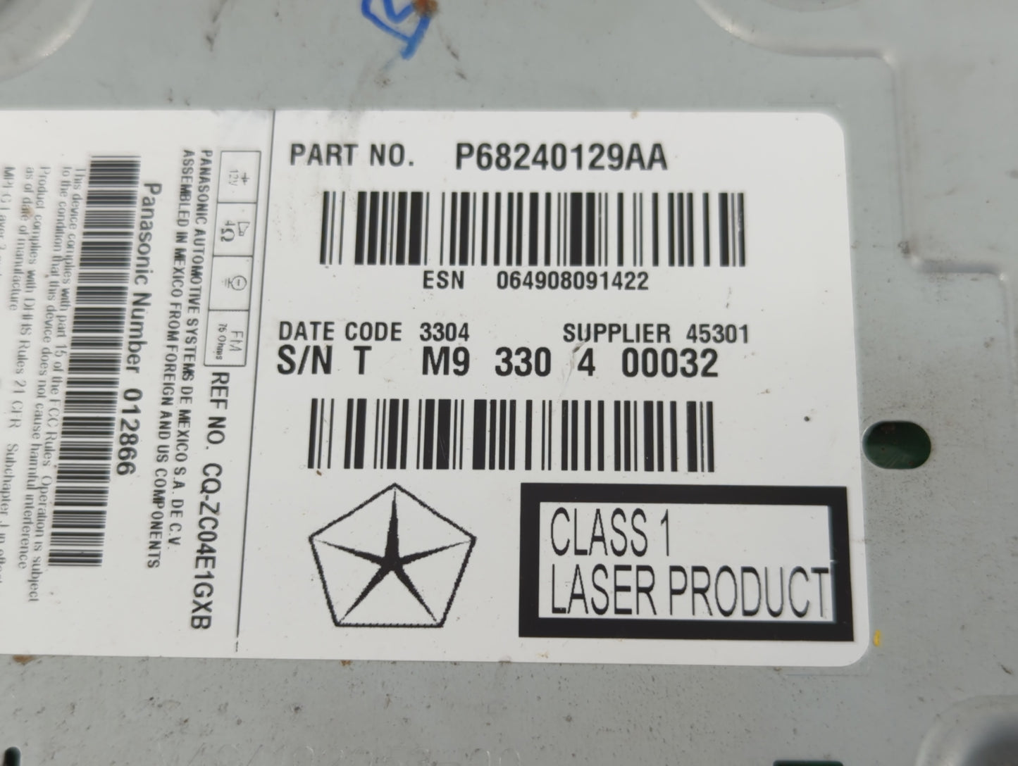 2015 Dodge Journey Radio AM FM Cd Player Receiver Replacement P/N:P68240129AA Fits OEM Used Auto Parts - Oemusedautoparts1.com