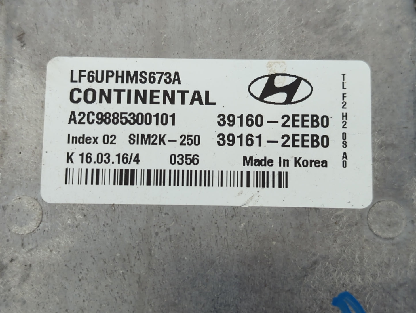 2016-2017 Hyundai Sonata PCM Engine Control Computer ECU ECM PCU OEM P/N:39160-2EEB0 Fits Fits 2016 2017 OEM Used Auto Parts - Oemusedautoparts1.com